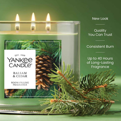 Yankee Candle 3 Wick Candle Jar, Scented Candle with up to 40 Hours of Burn Time, Premium Plant Wax Blend for Consistent Long Lasting Scent from First to Last Burn, Balsam & Cedar 🍁 All In One Marketplace Canada