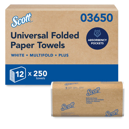 Scott Professional Universal Multifold Paper Towels, Bulk (03650), Absorbency Pockets, 9.2"x9.4", Compressed, Compact (250 Sheets/Pack, 12 Packs/Case, 3,000 Sheet Total) 🍁 All In One Marketplace Canada