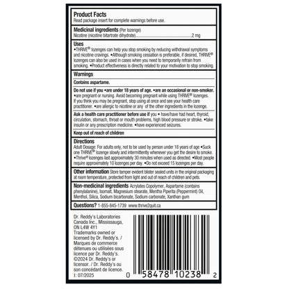 Thrive Nicotine Replacement Lozenges, 2mg Extra Strength, Peppermint, 108 Count 🍁 All In One Marketplace Canada