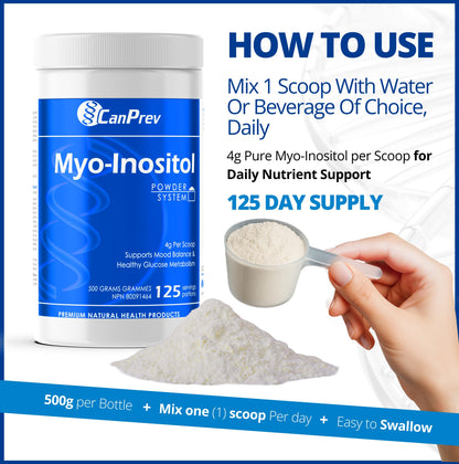 CanPrev Myo-Inositol Powder 500g, 125 Servings, PCOS Supplement for Women, Supports Glucose Metabolism, Ovulatory Function, Cellular Health and Wellness 🍁 All In One Marketplace Canada