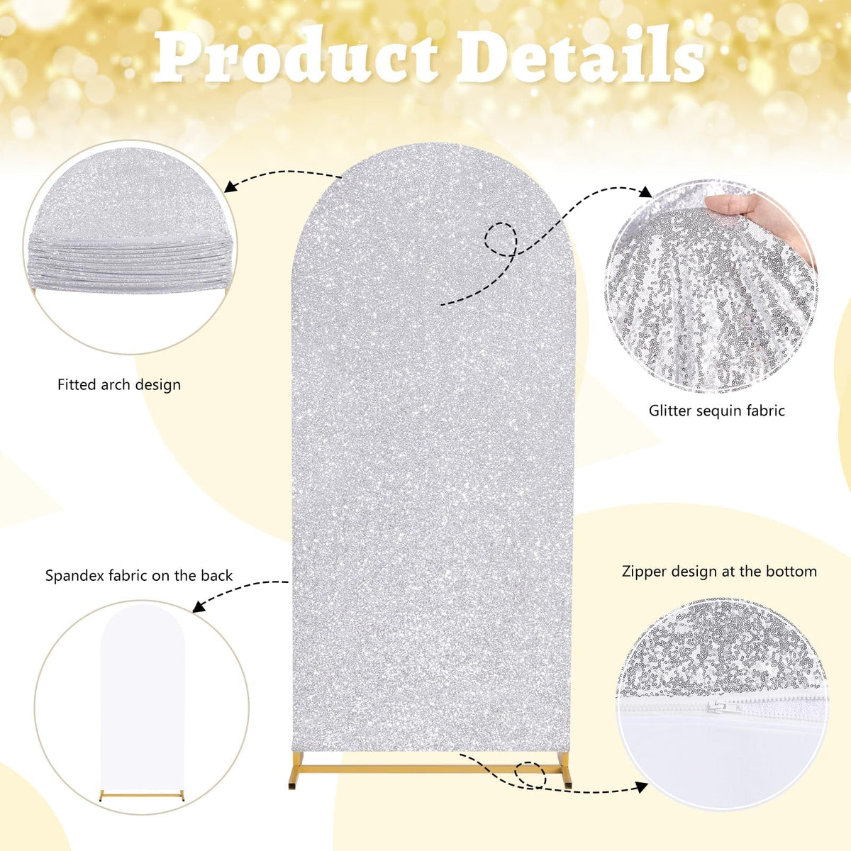 Arch Cover Sequin Arch Backdrop Covers Spandex Fitted Fabric Covers for Party Halloween Birthday Ceremony Decoration