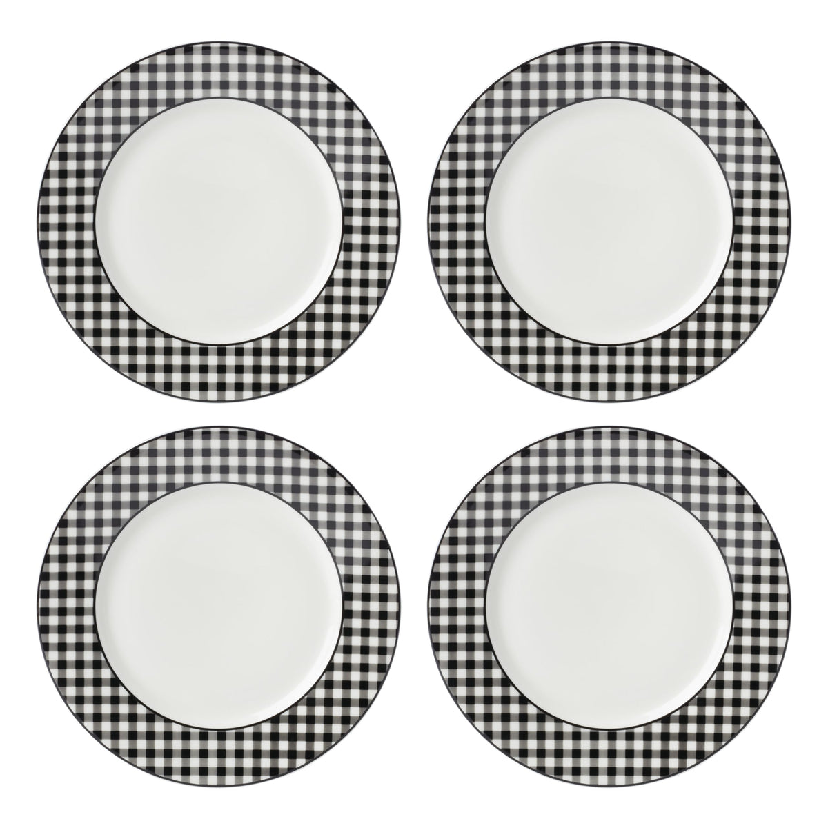 Lenox Gingham Black Halloween Porcelain Dinner Plate Set for 4