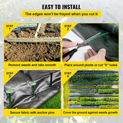 VEVOR 6.5FTx300FT Premium Weed Barrier Fabric Heavy Duty 3OZ, Woven Weed Control Fabric, High Permeability Good for Flower Bed, Geotextile Fabric for Underlayment, Polyethylene Ground Cover 🍁 All In One Marketplace Canada
