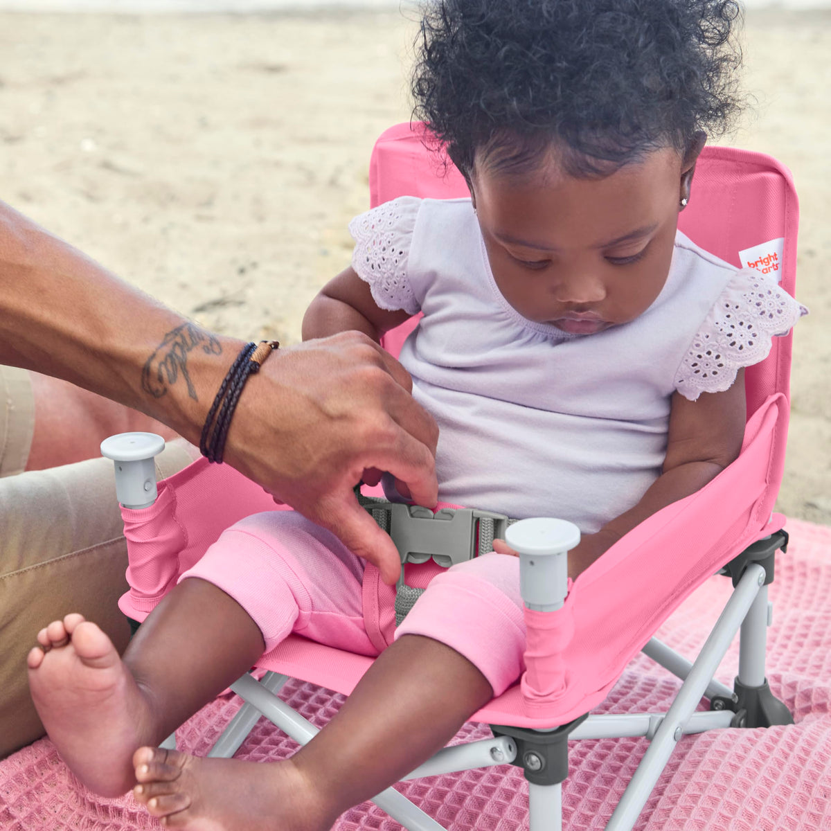 Bright Starts Pop 'N Sit Portable Booster, Indoor/Outdoor Use, Floor Seat with Feeding Tray, Pink, 6 Mos - 3 Yrs 🍁 All In One Marketplace Canada