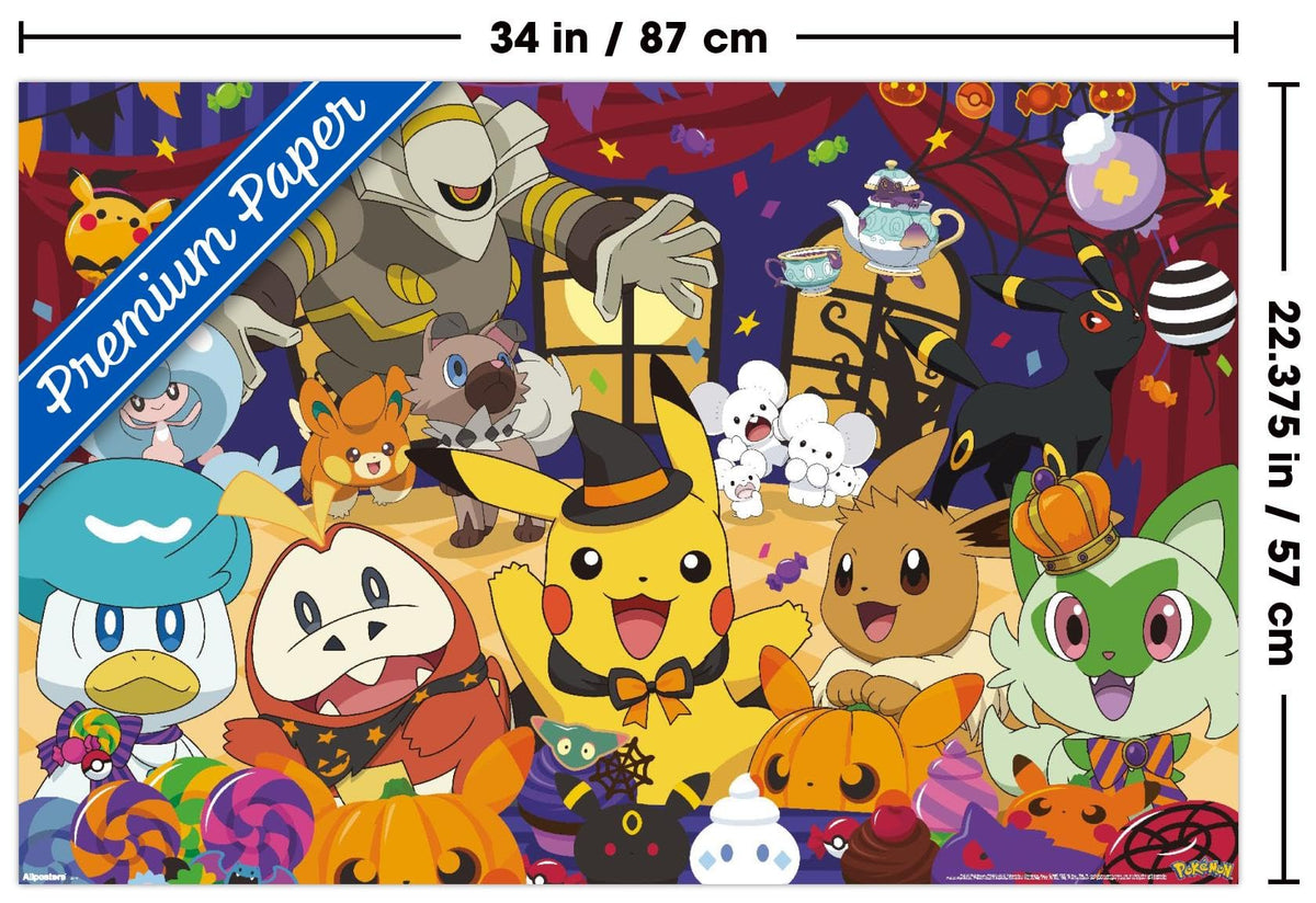 Pokémon: Halloween Party- Group Wall Poster, 34L" x 22.4W", Premium Poster & Mount Bundle
