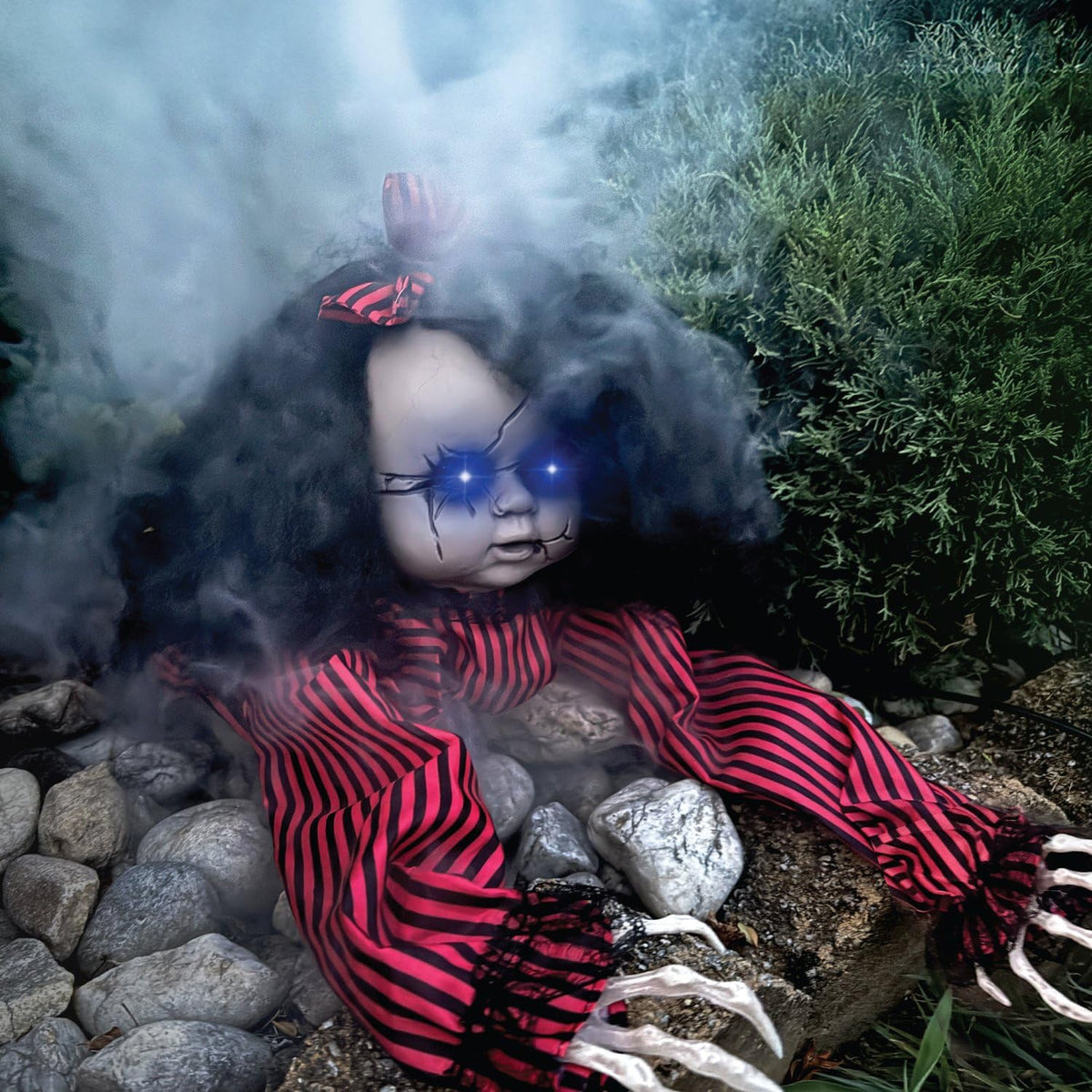 Haunted Hill Farm Scary Haunted Crawling Baby Doll, Halloween Animatronic with Touch Activated Lights and Sound, Battery Operated Indoor or Covered Outdoor Halloween Decorations, Creepy Fright Props