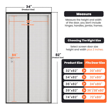 Magnetic Screen Door 36"W x 82"H, Fits Door Size to 34"W x 80"H, Heavy Duty Fiberglass Moustiquaire Magnétique, Screen Mesh with Automatic Block Closure, Walk Through Easily for Kids Pets 🍁 All In One Marketplace Canada