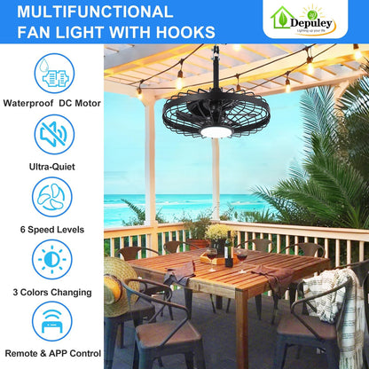 Depuley Outdoor Ceiling Fan with Light: 20 Inch Waterproof Gazebo Fans with Lights Outdoor Hanging - Plug in Remote App Control Caged Fans for Patios Pergola Porch Canopy - 6 Speed Black 🍁 All In One Marketplace Canada