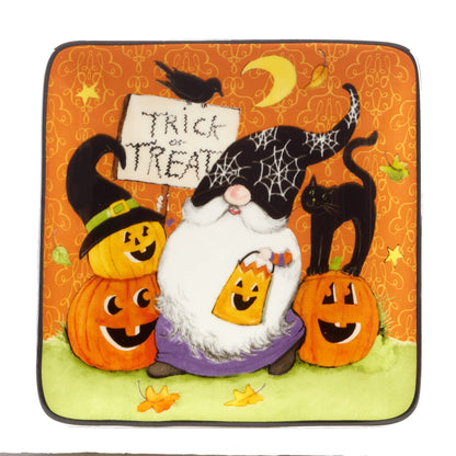Certified International Halloween Gnomes 6" Canape/Luncheon Square Plates, Multicolor, Small, Set of 4