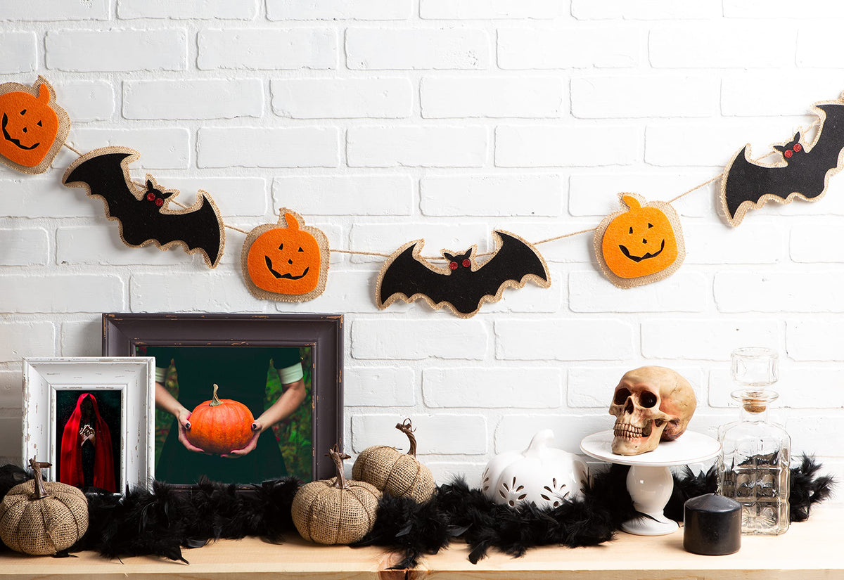 DII Fall Home & Party Décor Spooky Halloween Decorations Indoor & Front Porch, Garland, 72-Inch Length, Bat & Pumpkin