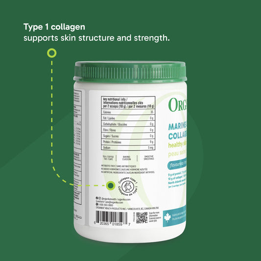 Organika Marine Collagen Powder – 10g Total Serving for Hair, Skin & Nails – Hydrolyzed Collagen Peptides Type 1 from Wild-Caught Fish, Tasteless, Canadian-Made – 250g 🍁 All In One Marketplace Canada