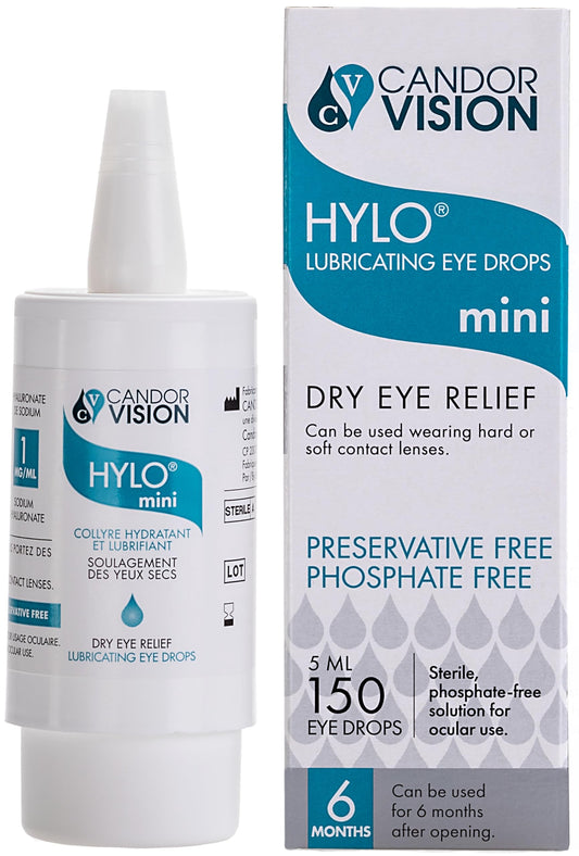 CandorVision HYLO® mini Preservative-Free Lubricating Eye Drops (150 Drops, 5ml), Immediate Long-lasting Dry Eye Relief, High Quality Sodium Hyaluronate, 6-Month Sterility, Contact Lens Compatible 🍁 All In One Marketplace Canada