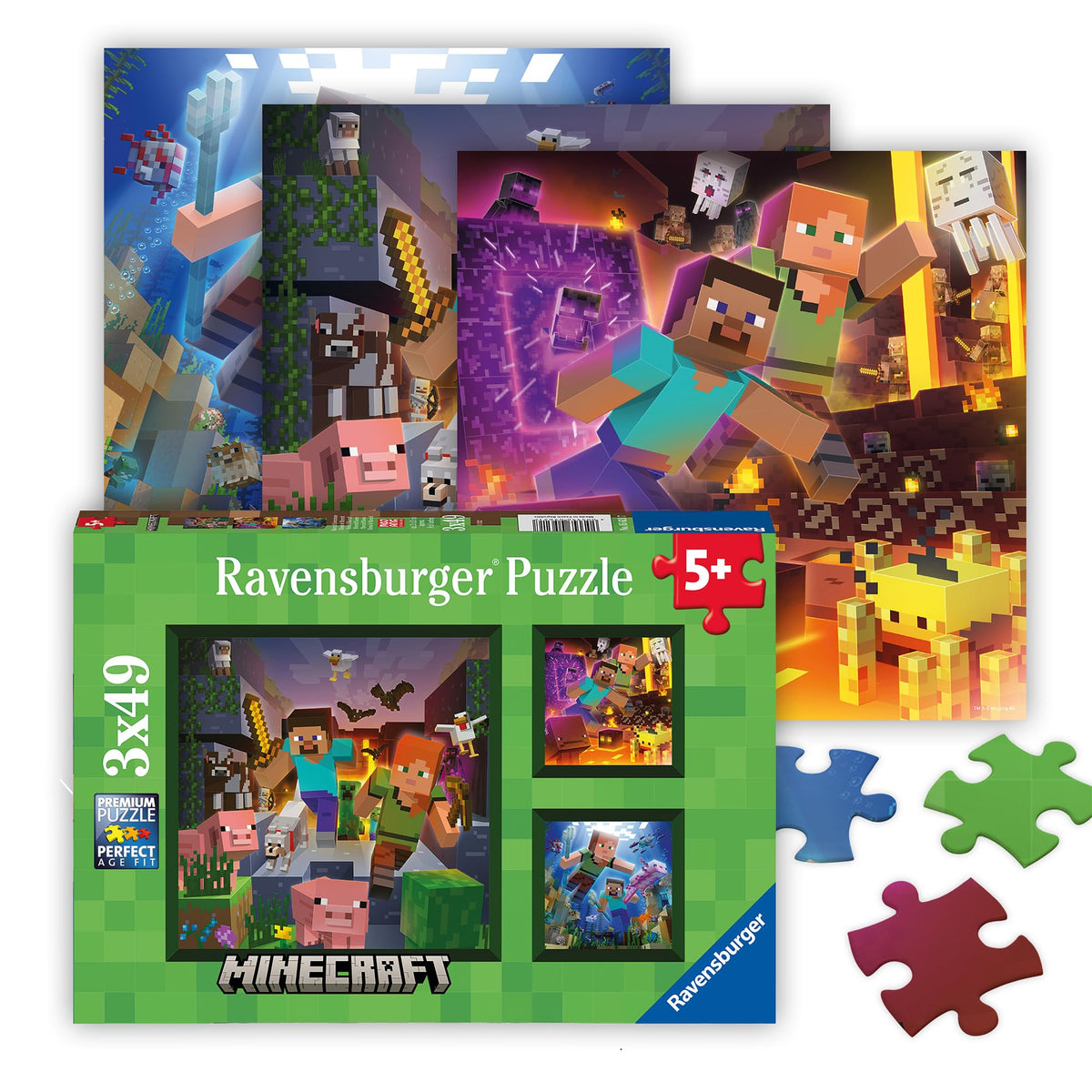 Ravensburger Minecraft Biomes 3 x 49 Piece Jigsaw Puzzle Set for Kids - Every Piece is Unique, Pieces Fit Together Perfectly 🍁 All In One Marketplace Canada