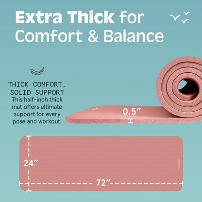 Retrospec Solana Yoga Mat 1/2 inches Thick w/Nylon Strap for Men & Women - Non Slip Excercise Mat for Yoga, Pilates, Stretching, Floor & Fitness Workouts, Rose 🍁 All In One Marketplace Canada