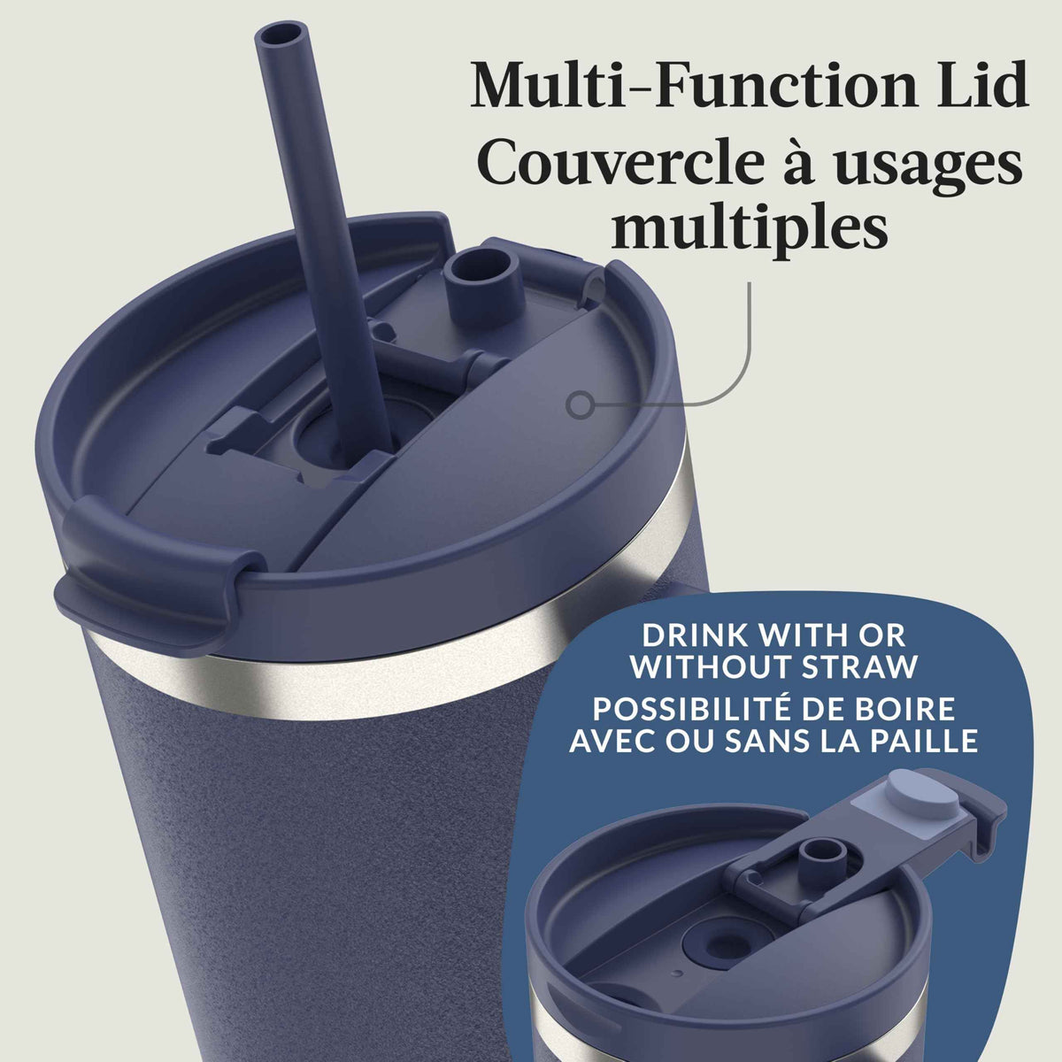 Contigo Streeterville Tumbler Giftset, 40 oz (1.18 L), Insulated Stainless Steel Water Bottle with Straw, Lid and Handle, Glacier & Indigo, 2 Pack 🍁 All In One Marketplace Canada