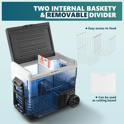 EUHOMY 12 Volt Refrigerator, 53QT(50L) Electric Cooler, Portable Freezer 12V/24V DC 100-240V AC, 12V Fridge -4℉~68℉, 12V Cooler with Wheels & 2 Baskets for Travel,Camping,Truck,Boat 🍁 All In One Marketplace Canada