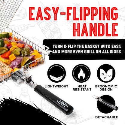 SHIZZO Grill Basket Value Set, Barbecue BBQ Grilling Basket , Stainless Steel Large Folding Grilling baskets With Handle, Portable Outdoor Camping BBQ Rack for Fish, Shrimp, Vegetables, Barbeque Griller Cooking Accessories, Gift, Gifts for father, dad, hu