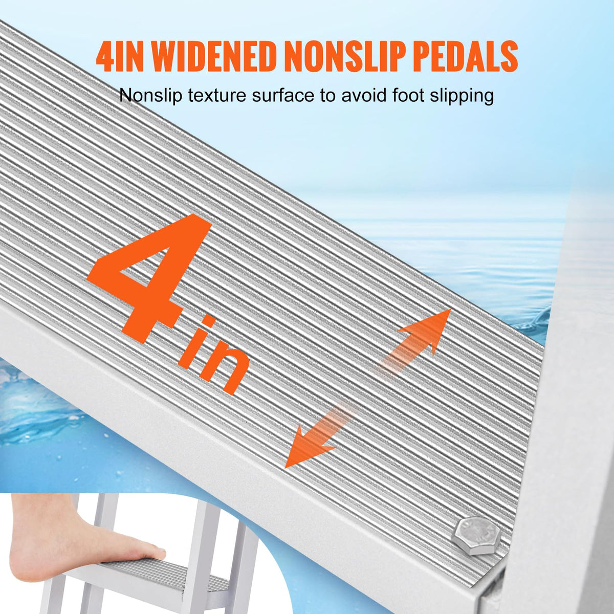 VEVOR Dock Ladder, Removable 4 Steps, 350 lbs Load Capacity, Aluminum Alloy Pontoon Boat Ladder with 4'' Wide Step & Nonslip Mat, Easy to Install for Ship/Lake/Pool/Marine Boarding 🍁 All In One Marketplace Canada