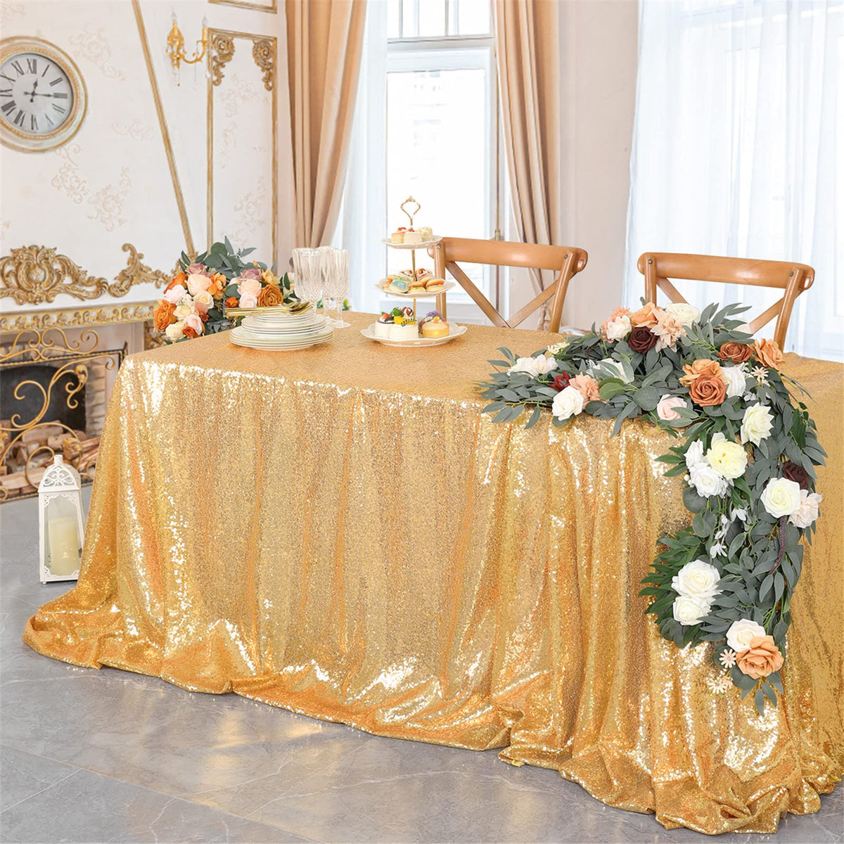 B-Cool Gold Sequin Tablecloth Party Glitter Tablecloth Sparkly Table Cloth 60x102 Inches Rectangle Classy Elegant Tablecloth for Christmas Halloween Theme Parties Table Decorations