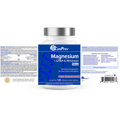 CanPrev Magnesium Bisglycinate Chelated + GABA & Melatonin, 120 Veg Caps, 120-Day Supply, Supports Restful Night, Muscle Function, Promote Relaxation & Balanced Sleep-Wake Cycle, Vegan, No GMO, Gluten 🍁 All In One Marketplace Canada