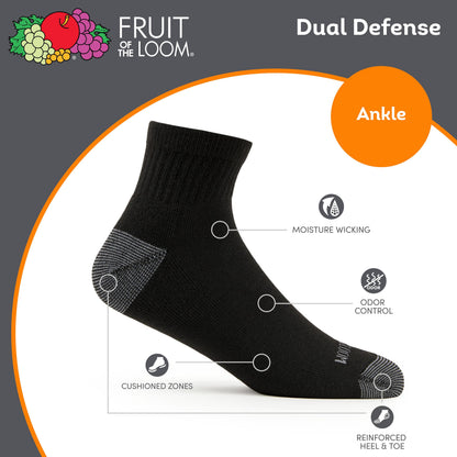 Fruit of the Loom mens 12 Pair Pack Dual Defense Cushioned Casual Sock, Black, 6-12 🍁 All In One Marketplace Canada