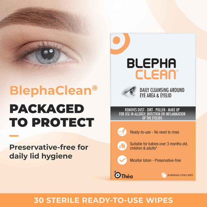 Thea Pharma BlephaClean Lid Wipes - Gentle, Sterile Ready-to-Use for Daily Lid Care, Ideal for those diagnosed with Dry Eye, including MGD & Blepharitis and Infants, Individually Wrapped - 30 Wipes 🍁 All In One Marketplace Canada