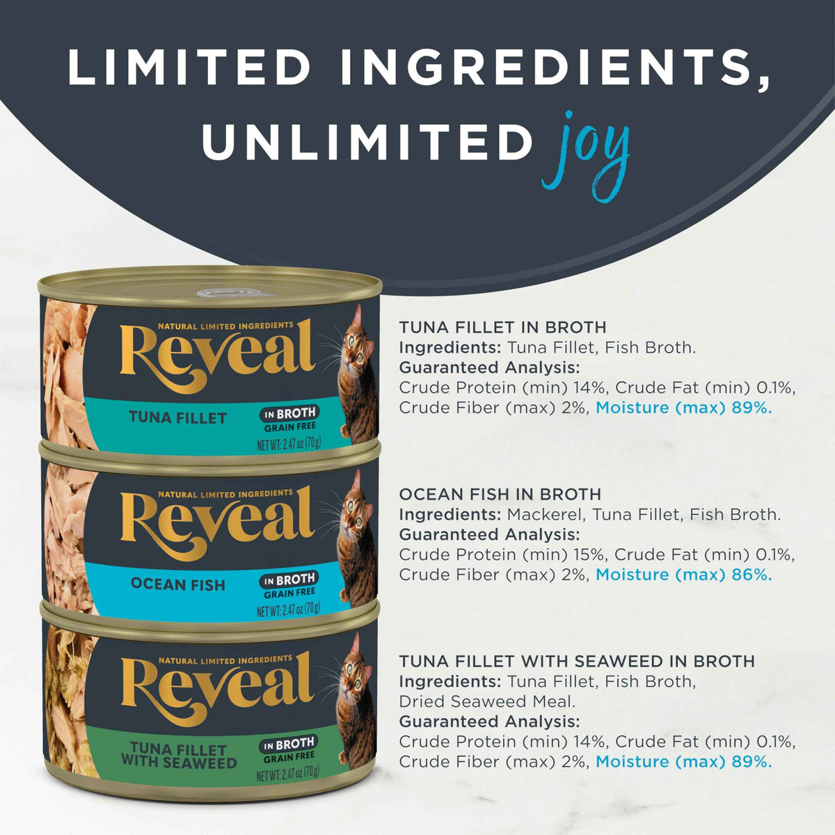 Reveal Natural Wet Cat Food in Broth, Limited Ingredient Grain Free Canned Cat Food, Protein with No Artificial Additives, Fish Variety in Broth (12 x 2.47 oz Cans) 🍁 All In One Marketplace Canada