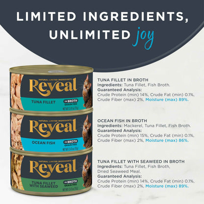 Reveal Natural Wet Cat Food in Broth, Limited Ingredient Grain Free Canned Cat Food, Protein with No Artificial Additives, Fish Variety in Broth (12 x 2.47 oz Cans) 🍁 All In One Marketplace Canada