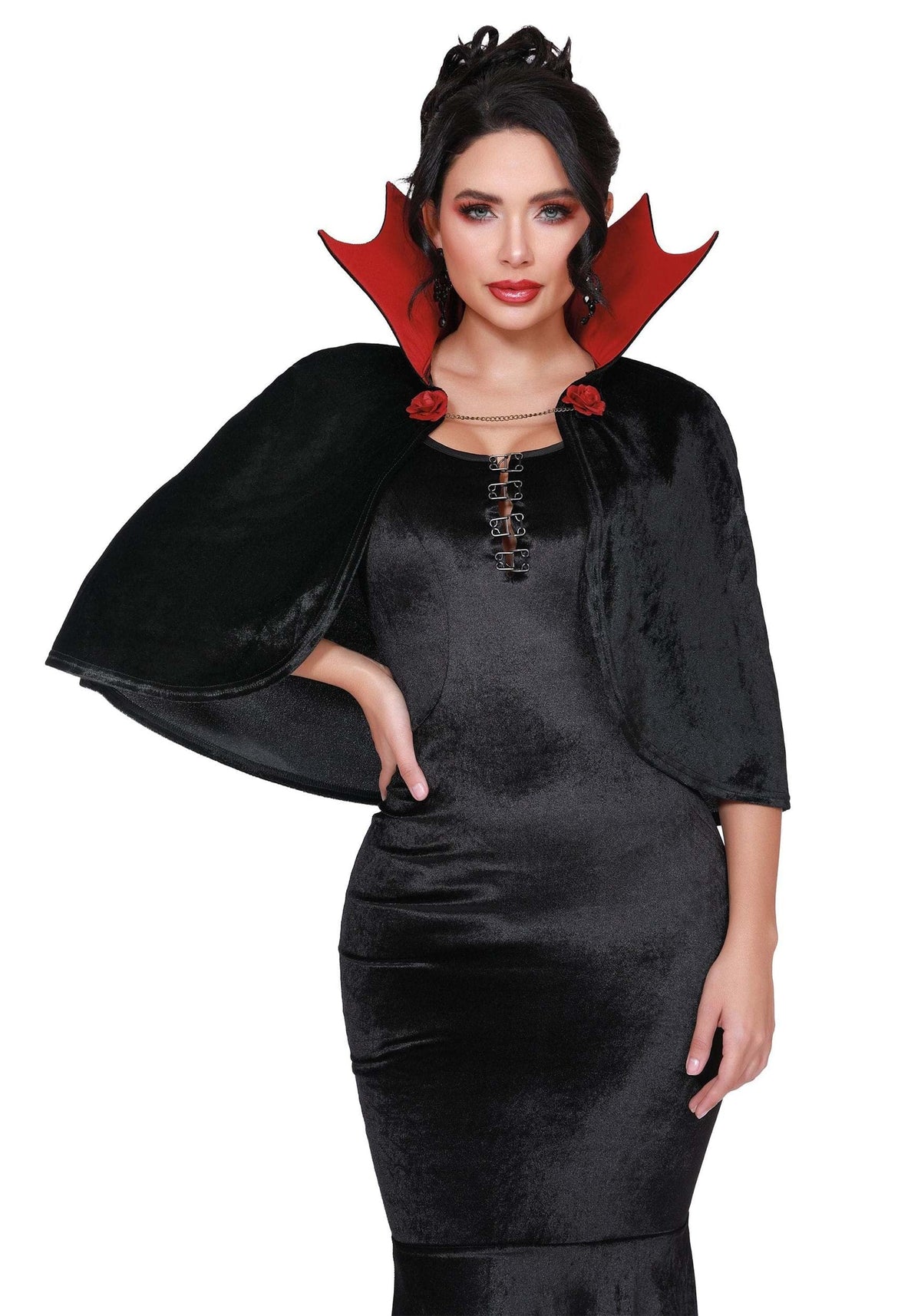 Dreamgirl Womens Mini Vampire Cape, Vamp Cape Halloween Costume Accessory for Adults, Black/Red, Black/Burgundy, One Size