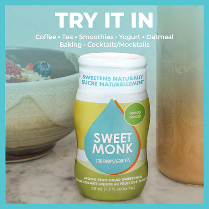 SweetMonk - 100% Pure Original Monk Fruit Liquid Sweetener Sugar Substitute - 1.7oz | No Water Added MonkFruit Extract | Zero Calorie Keto Friendly MonkFruit Drops | Vegan, Gluten Free | No Stevia 🍁 All In One Marketplace Canada