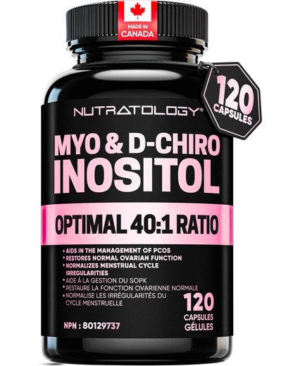 Nutratology® Myo-Inositol & D-Chiro Inositol Capsules - PCOS Supplement for Women - Optimal 40:1 Ratio - For Hormonal Balance & Healthy Ovarian Function - Regulates Menstrual Cycle - 120 Capsules 🍁 All In One Marketplace Canada