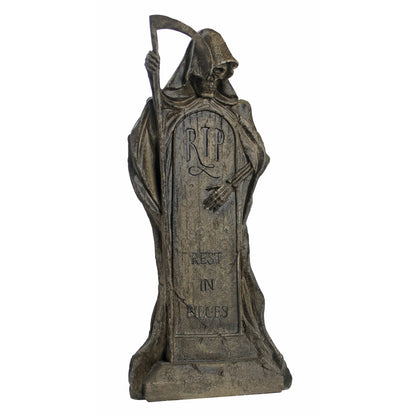 Design Toscano Rest in Pieces Grim Reaper Halloween Tombstone Gothic Decor Garden Graveyard Statue, 64 cm, Polyresin, Greystone