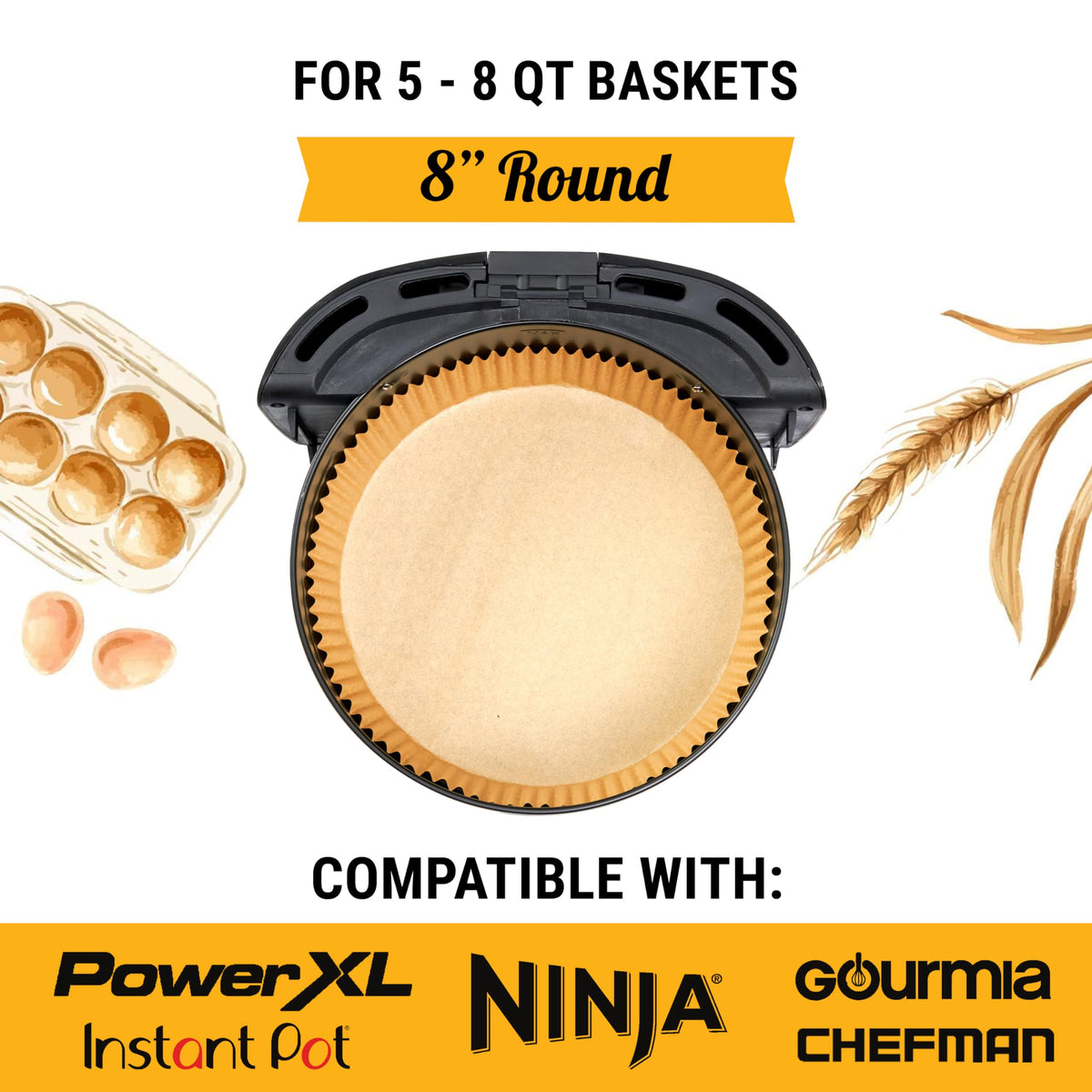 Air Fryer Liners for Ninja, 125 Pcs Round Disposable Airfryer Paper Liners – Non-Stick and Oil Proof for Easy Cleanup – 8 Inch for 5-8 qt Basket by Baker's Signature 🍁 All In One Marketplace Canada