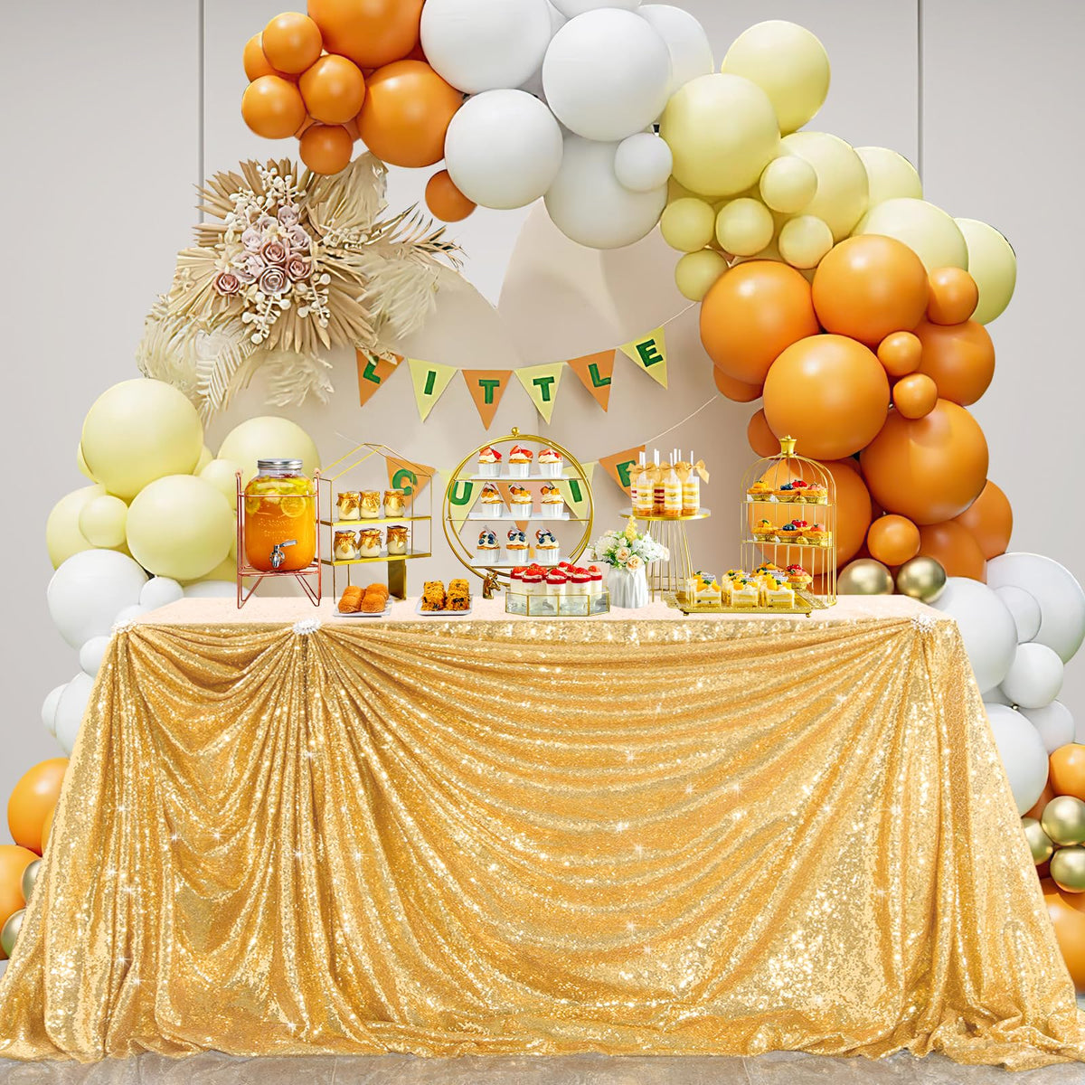 B-Cool Gold Sequin Tablecloth Party Glitter Tablecloth Sparkly Table Cloth 60x102 Inches Rectangle Classy Elegant Tablecloth for Christmas Halloween Theme Parties Table Decorations