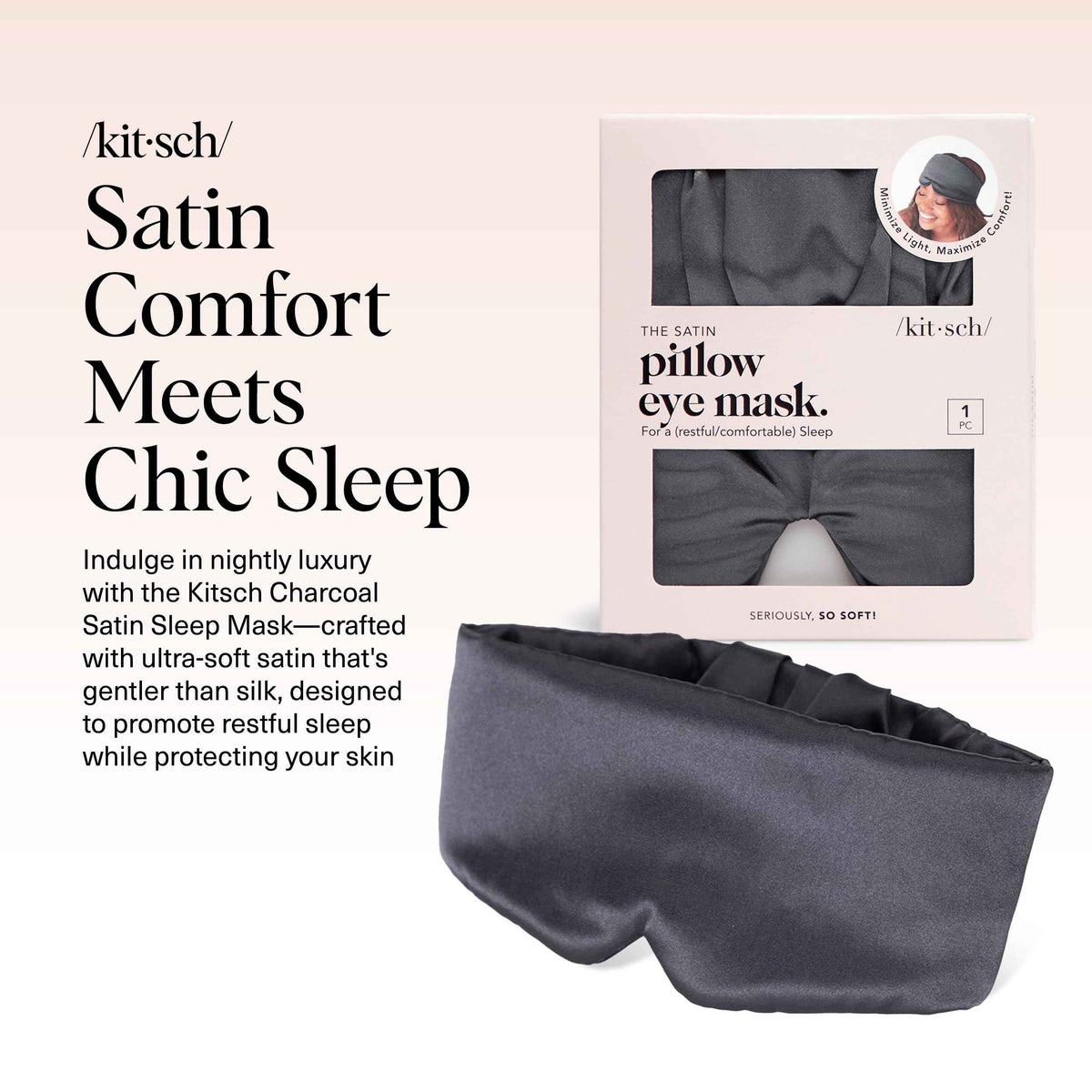 Kitsch Satin Sleep Mask - Eye Masks for Sleep, Softer Than Silk Satin Sleeping Mask Blindfold and Sleep Masks for Women and Men, Eye Care Travel Essentials - Charcoal Black 🍁 All In One Marketplace Canada