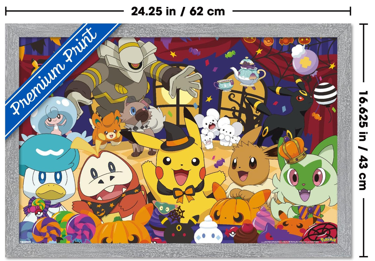Pokémon: Halloween Party- Group Wall Poster, 22.4L" x 14.7W", Gray Framed Version