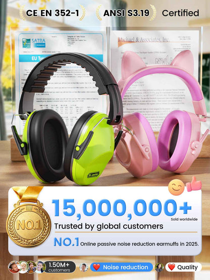 2 Pack Noise Cancelling Headphones for Kids: Dr.meter Kids Ear Protection Earmuffs for Autism Sensory - Hearing Protection Earmuffs for Monster Truck Concerts Study and Fireworks - (green+pink) 🍁 All In One Marketplace Canada