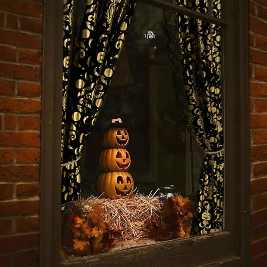 NICETOWN Halloween Curtains 84 Inches Long Scary Skull Sheer Curtains with Spooky Skeleton Pumpkin Party Decorations Window Treatment for Indoor & Ourdoor, Grommet Design, W52 x L84, Black, 2 Panels