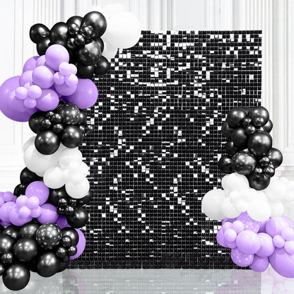 Black Shimmer Wall Backdrop 6FTx4FT Party Photo Backdrop Sequin Wall Backdrop for Anniversary Halloween Engagement Birthday Decorations