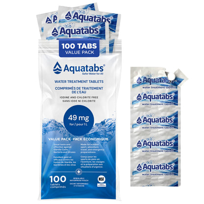 Aquatabs 49mg Water Treatment Tablets for 1L, 100-Tabs Value Pack (Plain Label) - Emergency Preparedness & Survival - Iodine & Chlorite-Free, NSF/ANSI/CAN 60 🍁 All In One Marketplace Canada