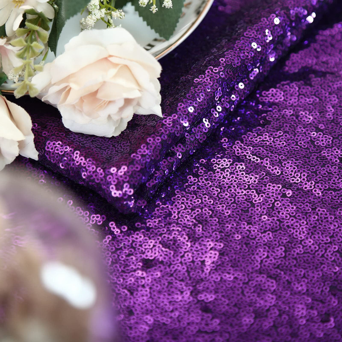 Purple Sequin Tablecloth Sparkly Mermaid Tablecloth Halloween Glitter Table Overlay Bridal Shower Decorations Christmas Rectangular Tablecloths 50x80 Inch
