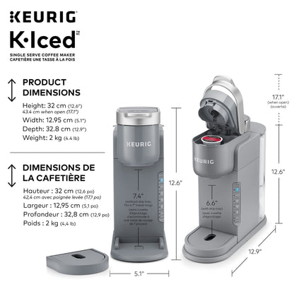 Keurig K-Iced Single Serve K-Cup Pod Coffee Maker, Featuring Simple Push Blue Button Brew Over Ice, Grey 🍁 All In One Marketplace Canada