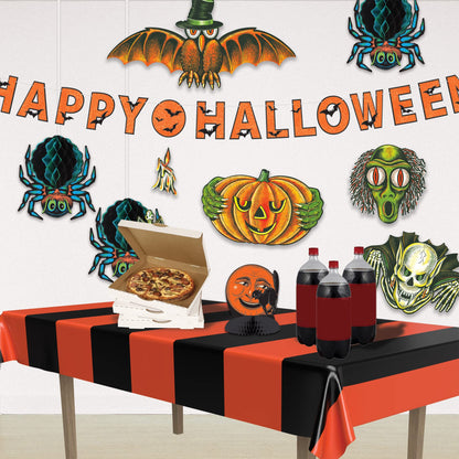 Beistle Orange & Black Stripes Tablecovers, 54” x 108”, Plastic Table Cloth, Rectangular Tablecloth, Holiday Tablecloth, Halloween Plastic Tablecloth, Halloween Decorations, Orange/Black, 2 Pieces