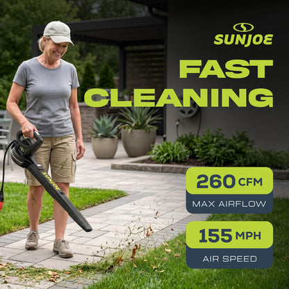 Sun Joe SBJ597E All-Purpose Electric Leaf Blower, 6-Amp Motor, 155 MPH, 260 CFM, Black - Lightweight & Compact, One-Hand Operation for Yards, Porches, Patios, Walkways, Decks, Garage & Light Snow 🍁 All In One Marketplace Canada