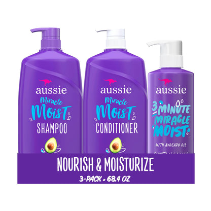 Aussie Miracle Moist Shampoo 778 mL, Miracle Moist Conditioner 778 mL, 3 Minute Miracle Deep Conditioner Hair Treatment 475 mL, Infused with Avocado & Australian Jojoba Oil, 2.03 L Total 🍁 All In One Marketplace Canada