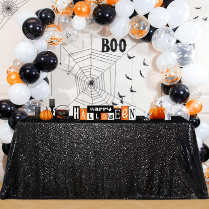 B-COOL Black Sequin Tablecloth Halloween Shimmer Tablecloth 50x80-inch Rectangular Table Overlays for Wedding Birthday Party Prom Table Decorations