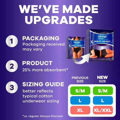 Always Discreet Night, Reimagined Adult Diapers for Women, Overnight Incontinence Underwear L, 14 Count 🍁 All In One Marketplace Canada