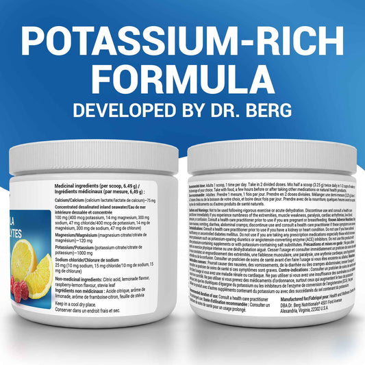 Dr. Berg Electrolytes Powder No Sugar - Enhanced w/ 1000 mg of Potassium & Real Sea Salt - Zero Sugar Electrolyte Powder - Raspberry & Lemon Flavor Hydration Powder Electrolytes - 50 Servings 🍁 All In One Marketplace Canada