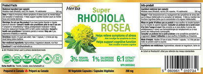 Herba Rhodiola Rosea Supplement 200mg - 90 Capsules | 6:1 Extract | Rhodiola Supplement with Min 3% Rosavins and 1% Salidrosides | Help Relieve Symptoms of Stress | Made in Canada 🍁 All In One Marketplace Canada