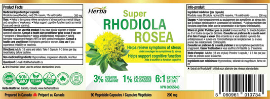 Herba Rhodiola Rosea Supplement 200mg - 90 Capsules | 6:1 Extract | Rhodiola Supplement with Min 3% Rosavins and 1% Salidrosides | Help Relieve Symptoms of Stress | Made in Canada 🍁 All In One Marketplace Canada